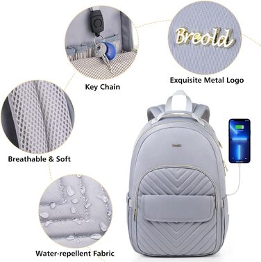 Жіночий рюкзак для ноутбука 17.3 дюйма: стильний рюкзак для дівчат, підлітка, студентки та вчительки, для навчання, роботи та офісу (15.6', сірий)