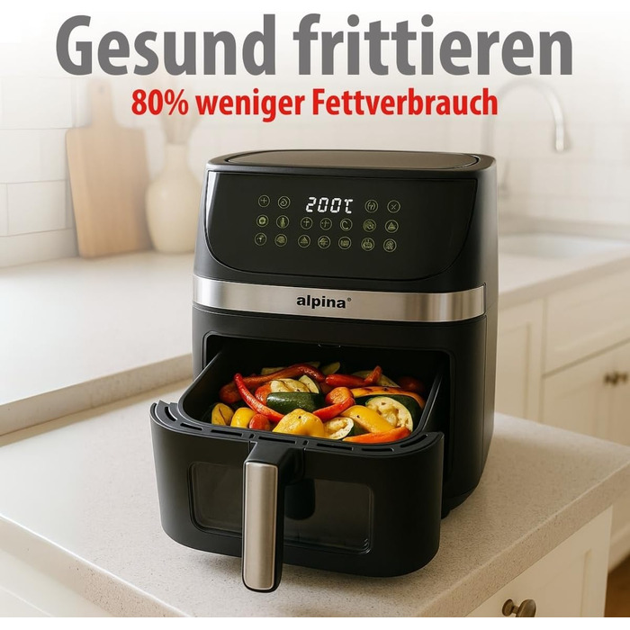 Фритюрниця Alpina Heißluft XXL: Airfryer на 4-6 осіб, 1800W, 9L, цифровий дисплей, таймер 2 год
