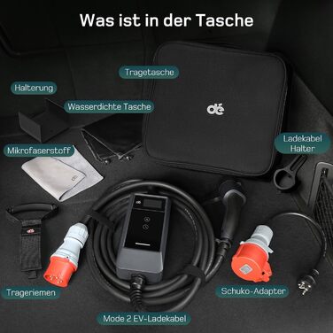 Мобільна зарядна станція (Wallbox) 11 кВт [3-фазна, 6-16A] з регульованою потужністю, кабель CEE 16A - Type 2, для електромобілів Model Y/3, ID.3/4/5, MG4, EX30, e-up, e-tron та BEV/PHEV (CEE 22kW, 25м)