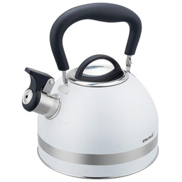 Чайник Kinghoff 1.8L з нержавіючої сталі з свистком, для індукційних плит, компактний, з нержавіючої сталі, матовий білий