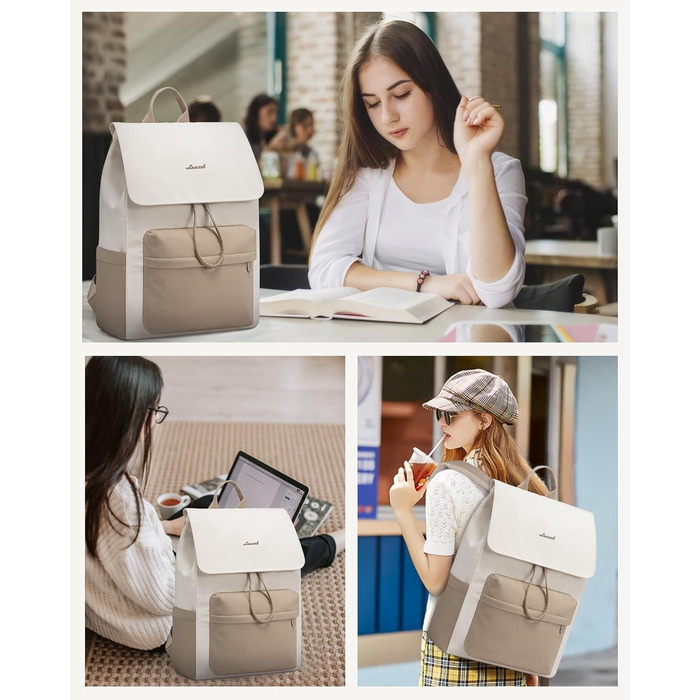LOVEVOOK Рюкзак для жінок, 17.3 дюйми, рюкзак для ноутбука, підлітки, водонепроникний, дівчатка, легкий, для школи, університету, подорожей, роботи, з відділенням для ноутбука, жіночий, повсякденний, (M-15.6 дюйми, Бежевий+хакі)