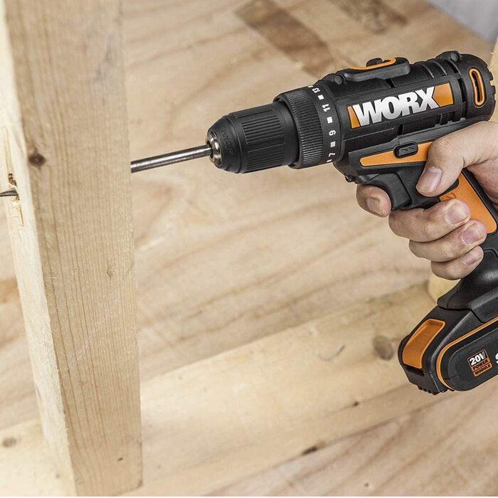 WORX WX101.9 Акумуляторний дриль-шуруповерт 20V – потужний інструмент для свердління та закручування шурупів – двоступеневий діапазон швидкості та 15+1 налаштувань крутного моменту – з LED-підсвічуванням – без акумулятора та зарядного пристрою, патрон 10 