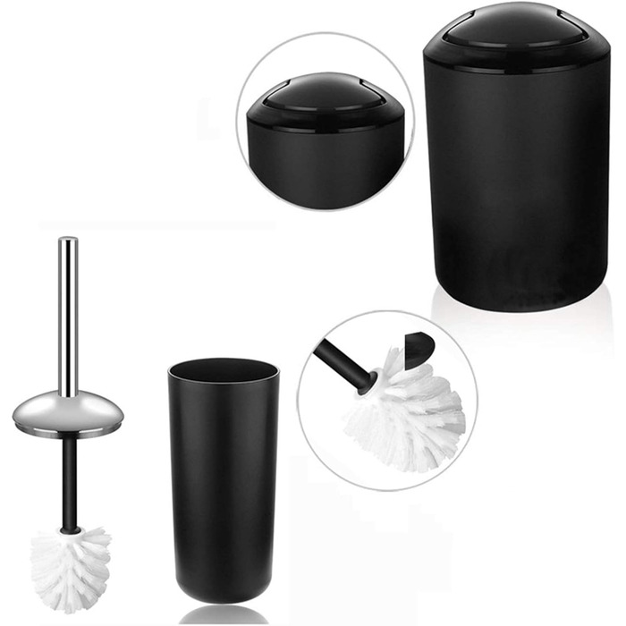 Набір аксесуарів для ванної кімнати Icegrey: 6 предметів, чорний (дозатор для рідкого мила, тримач для зубних щіток, стакан, мильниця, тримач для туалетного йоржика, сміттєвий контейнер)