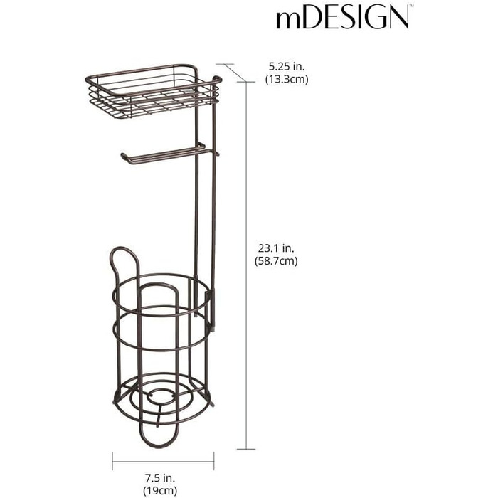 Тримач для туалетного паперу mDesign з полицею, металевий підставник для рулонів у ванну кімнату, бронзовий