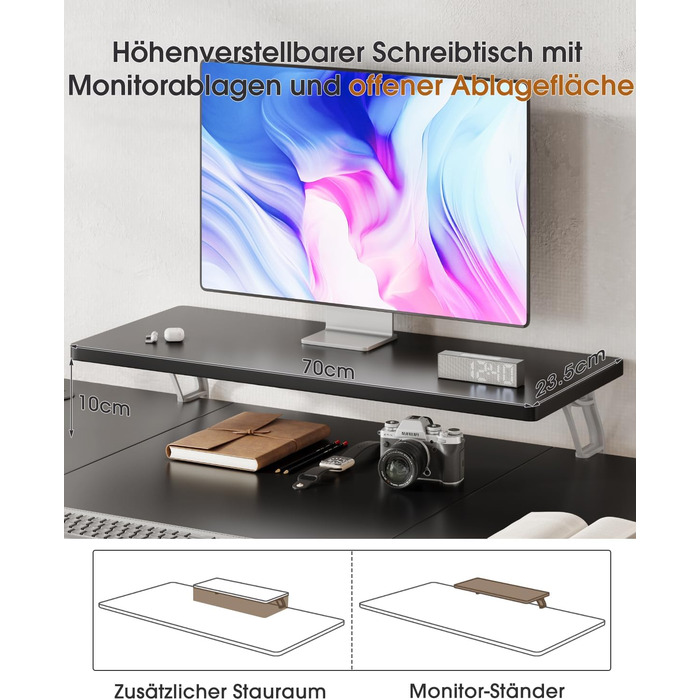 Adjustable Height Standing Desk with Monitor Stand - Electric Ergonomic Desk, 120x60cm & 180x80cm White/Black