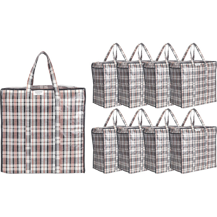 Josephine Osthoff Unisex Heavy-Duty Waterproof Storage Bags, Durable & Versatile, with Zipper for Moving & Shopping, 75L Capacity, Up to 20 kg Load Capacity, Black, Pack of 9