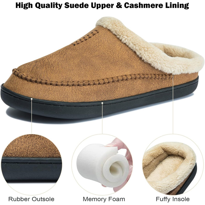 Чоловічі халапи Miqieer з піною Memory Foam, теплі зимові плюшеві халапи (43/44 EU, 570 Коричневий)