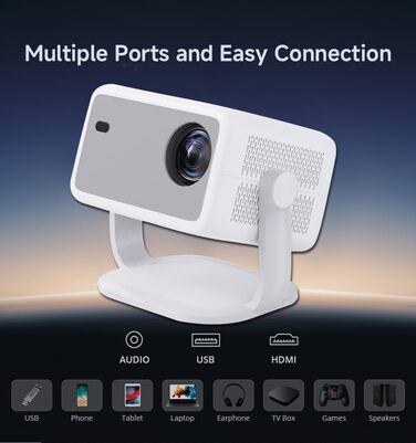 LQWELL HY300 PRO Mini Beamer: портативний проєктор 4K/1080p з Android 11, WiFi 6, Bluetooth 5.0, Airplay/Miracast, для Android/iPhone/PC/Mac/Switch