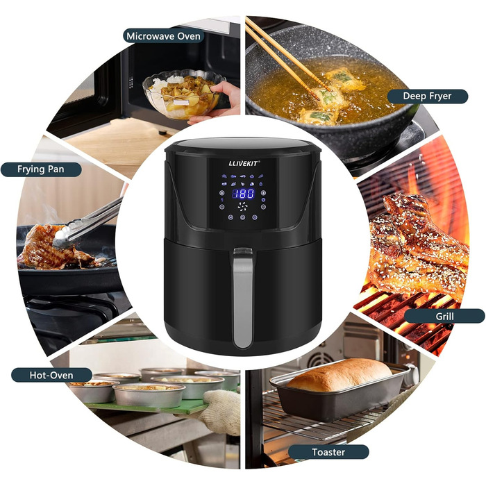 Фритюрниця LLIVEKIT з 2 камерами, 4.5L+4.5L, Airfryer 9-в-1, без олії, з сенсорним екраном, таймером