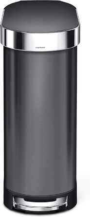 Сміттєвий відер з педаллю simplehuman CW2044, 45 л, вузький кухонний смітник зі сталі (чорний матовий)