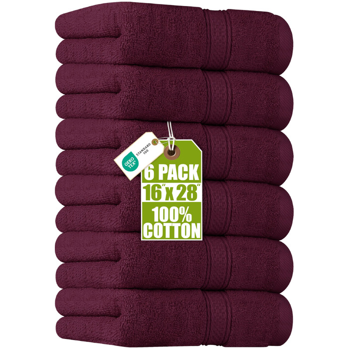 Набір рушників для рук Utopia Towels з 100% бавовни, 41x71 см, 6 шт, бордовий — м'які та гігроскопічні