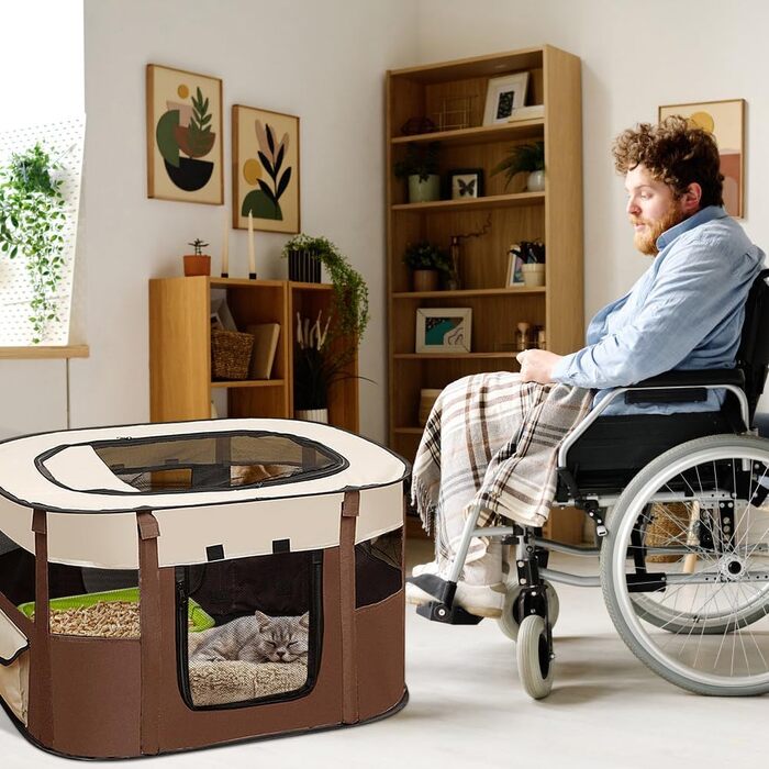 Клітка-вигул для цуценят та собак, складана, 70x55x40 см (колір кавовий)