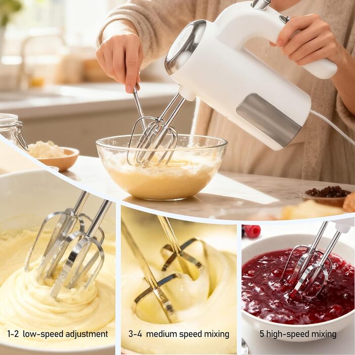 Електричний ручний міксер 400W з 2 вінчиками та гаками для тіста, 5 швидкостей, для випічки, тортів, яєць та збивання