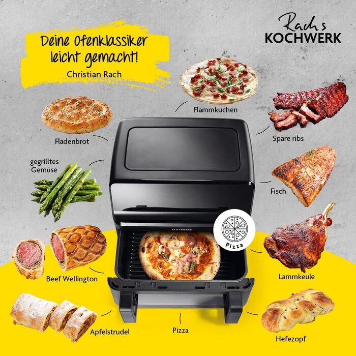 Фритюрниця RACHS KOCHWERK Vario-Doppelkammer 9 л з роздільною камерою, сенсорним екраном та 8 програмами | Електрична фритюрниця без олії, Smart-Cook, чорний колір