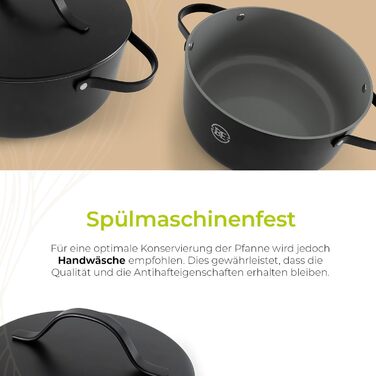Каструля Be Living Essential з кришкою, 24 см, 7 л, антипригарне покриття Keramik Antihaft, для індукційних плит, без PTFE та PFOA, чорна
