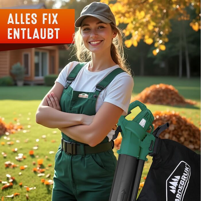 GARDEBRUK® Electric Leaf Blower 3-in-1 3000W Shoulder Strap 270km/h Wheels 45L Collection Bag Leaf Blower Shredder Garden Vacuum Green