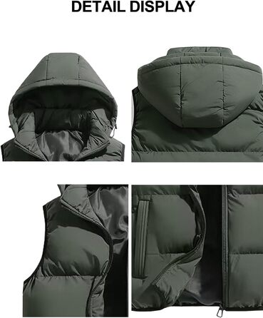 Чоловіча зимова жилетка з утеплювачем, без рукавів, тепла, на блискавці, легка куртка-жилетка з капюшоном (ХAKI, XL)