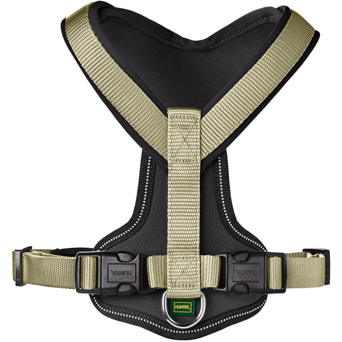 Нашийник для собак HUNTER Neopren, оливковий/чорний, розмір M/1 M/2, міцний нейлон, м'який неопрен, світловідбиваючий 3M Scotchlite, зручний, легкий у догляді