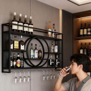 Настінна вітрина для вина Regal Metall: полиця для пляшок, барний органайзер, 100x15x80 / 140x15x80, чорний