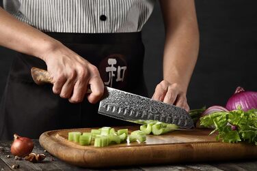 HEZHEN Кухонний ніж Gyuto 21см з дамаської сталі VG10, преміум якість, з ручкою з берези, для дому та ресторану