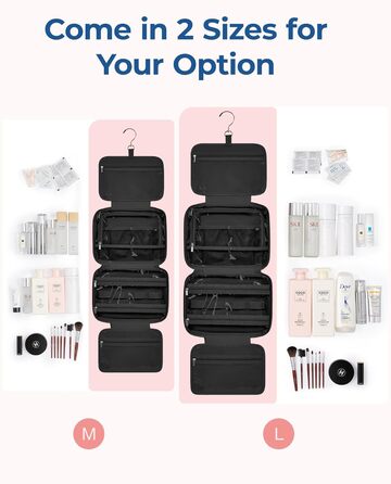Сумка для косметики BAGSMART, органайзер для подорожей, тоалетна сумочка для жінок, велика, бежева (чорна, L)