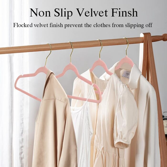 Набір з 22 велюрових плечиків для одягу Stormix, преміум-якість, для дорослих, антиковзаючі, ультратонкі, для сорочок та костюмів, рожеві гачки
