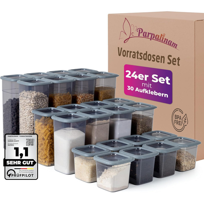 Airtight Food Storage Containers with Lids, Set of 24 Storage Containers, Kitchen Organizer Boxes, BPA Free, Kitchen Storage & Organization for Cornflakes, Flour, Cereal