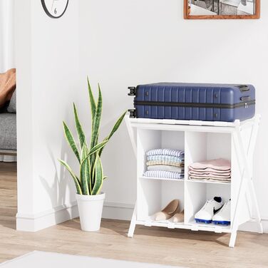 aboxoo 2-Pack Luggage Rack with Storage, Guest Room, Folding, Holds up to 54.4 kg, Space-Saving Suitcase Racks for Guest Rooms, Bedrooms, Hotel, Black (White, 2 Pieces)