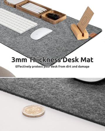 Підкладка на стіл YSAGi з фетру 90x40 см, антиковзка, для миші та клавіатури, офіс/домашній офіс, темно-сіра