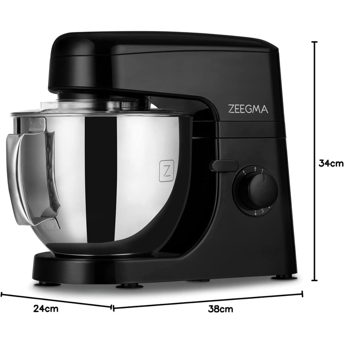 Кухонна машина ZEEGMA 2200W з чашею 6.5л з нержавіючої сталі, 7 швидкостей, планетарний міксер, для тіста та замішування