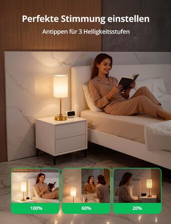 Настільна лампа Bojim 2 шт. Retro LED з USB зарядкою, регульоване освітлення, тканинний абажур, металевий корпус, для спальні та вітальні