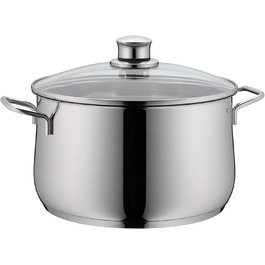 Велика каструля WMF Diadem Plus 20 см, 3,7 л, для індукції, з кришкою зі скла, полірована нержавіюча сталь Cromargan, без покриття
