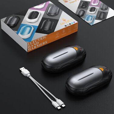 Електричний грілка для рук 2-в-1 OUTJUT 6000mAh з USB, акумулятор 20 годин, 3 режими нагріву, швидкий нагрів, для зимових видів спорту та відпочинку на природі, подарунок на Новий рік (сірий та чорний)