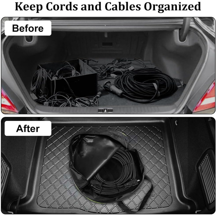Cartlant 2 Pack Charging Cable Bag Electric Vehicle, Waterproof Cable Bag Camping Extension Cord Organizer Round, Portable EV Storage Bag Large for Garden Accessories, Hoses, E-Car