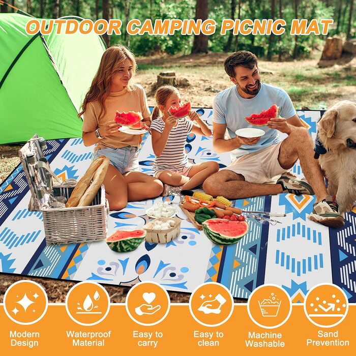 EXTSUD Piknik Decke Outdoor 200x200cm - Водостійкий плед для пікніка та кемпінгу з ручкою