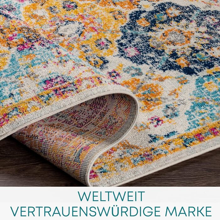 Килим Livabliss Sicily Vintage - 120x170 см, вітальня, їдальня, спальня, етно-стиль, колір: блакитний, гірчичний, чорний, сірий