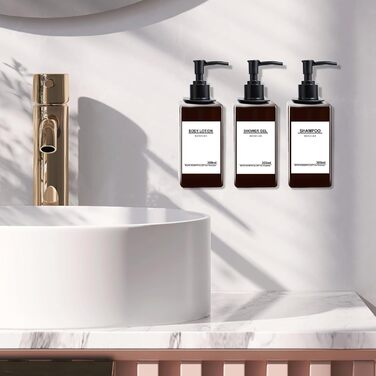 Набір з 3 дозатори мила Roselee для кріплення на стіну, 500 мл, без свердління, для душу, шампуню, гелю для ванни, з етикеткою, для ванної кімнати, кухні (Колір: Коричневий)