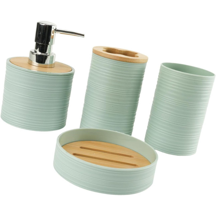 Набір аксесуарів для ванної кімнати Perfk: дозатор мила, тримач зубних щіток, стакан для ополіскувача, зелений