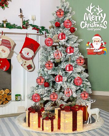 Кульки для ялинки з пластику червоно-білі, 16 шт. - прикраси для ялинки, різдвяний декор