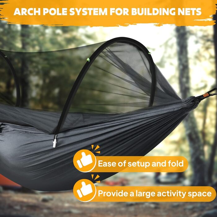 Гамак для кемпінгу NATUREFUN з москітною сіткою | Легкий, 300 кг, дихаючий, швидковисихаючий, нейлон, армійний зелений