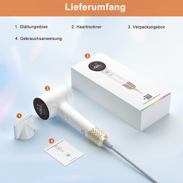 Фен для волосся з плазмою та безщітковим мотором 110 000 об/хв - швидке сушіння, тиха робота, з магнітною насадкою, для дому та подорожей (темно-сірий)