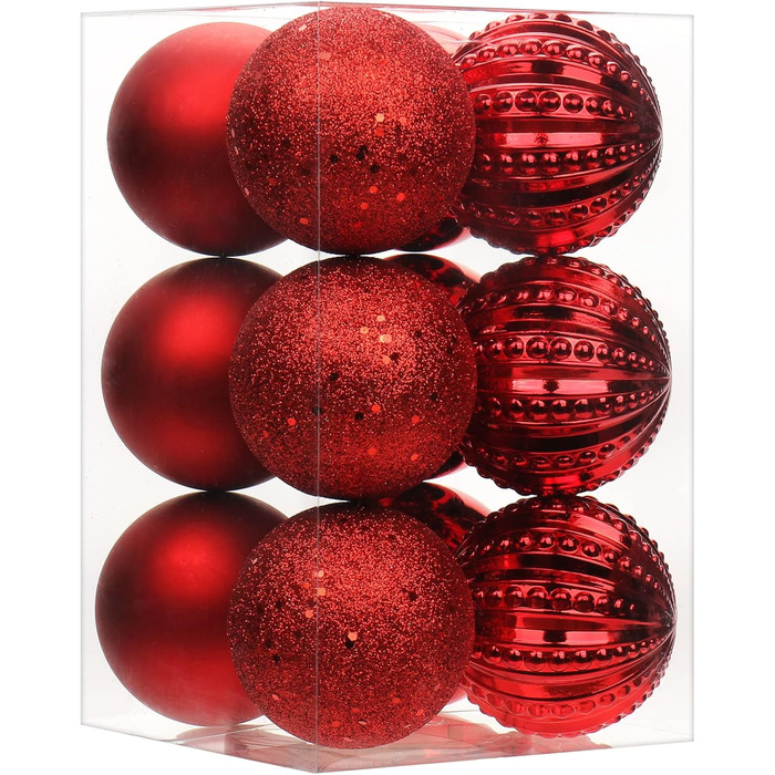 8 см Новорічні кулі для прикраси ялинки, 12 шт. Міцні новорічні кулі-орнаменти для ялинки, червоні. Новорічний декор