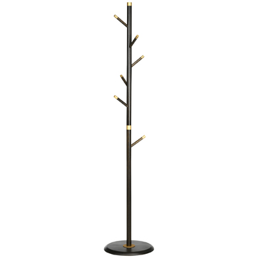 HOMCOM Coat Rack with 6 Hooks, Walnut Finish Metal Clothes Rack, Freestanding Coat Stand for Entryway, 36x36x180cm