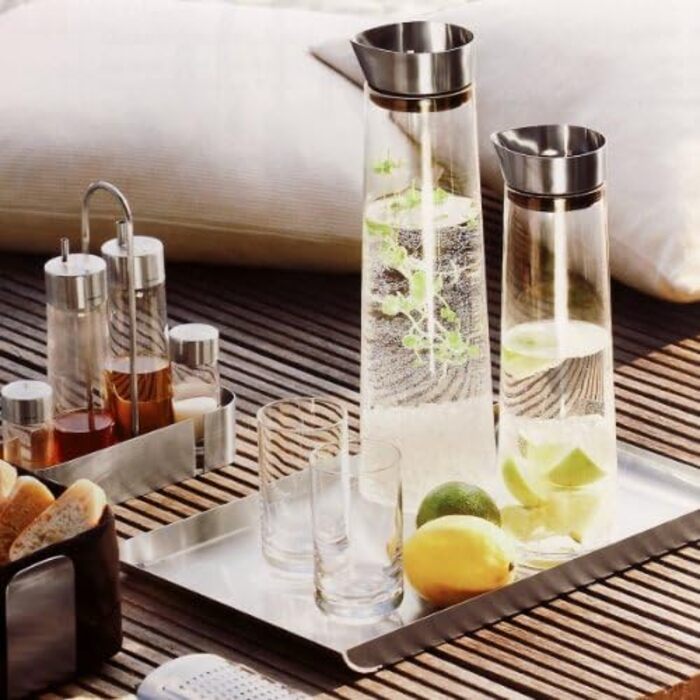 blomus -ALDOA- Water carafe, glass vessel, elegant, classic stainless steel lid, 900ml, color Clear (63169)