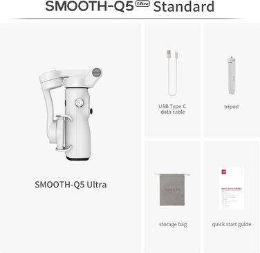 ZHIYUN Smooth Q5 Ultra - Стабілізатор для смартфона з AI-трекінгом, керуванням голосом, пультом ДУ, світлом, штативом, 13.5год роботи, 3-осьовий, Volg (Стандарт)