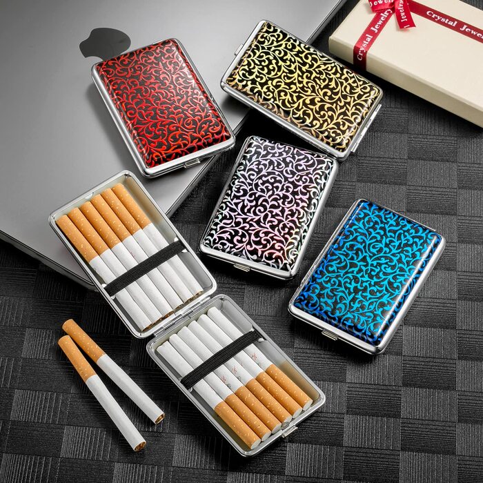 Шкіряне тютюнотримач для жінок з металу, червоний, на 12 сигарет, з гумкою, елегантний, тонкий, для жінок та чоловіків