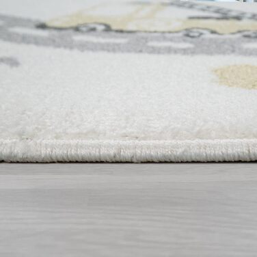 Paco Home Kids Rug, Play Rug for Children's Room, Pastel Colors, Boy/Girl, Car Street House, Cream, Petrol, Gray, Yellow, Size: 160x220 cm (Rectangular), White