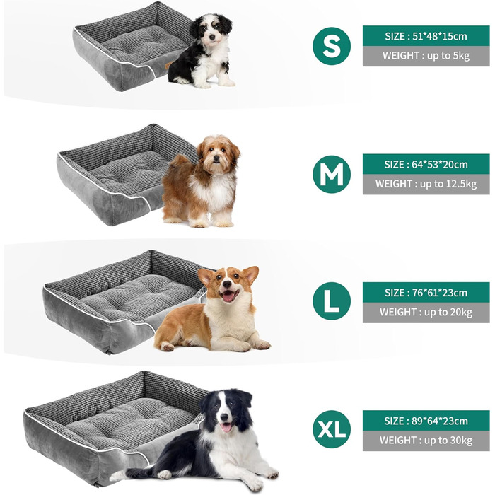 YITAHOME Dog Bed for Medium to Small Dogs, Dog Cushion, Dog Beds, 64x53cm, Non-Slip Bottom Dog Sofa, Grey