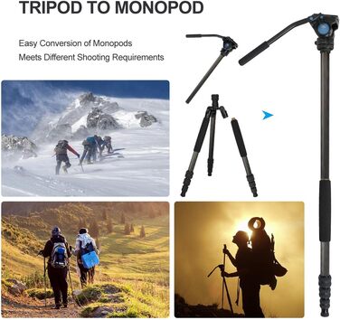 Штатив SIRUI Traveler 7A з кульковою головкою для панорамної зйомки, алюміній, 164 см, 10 кг, 1.89 кг, трансформується в монопод, компактний, карбон (відео штатив)