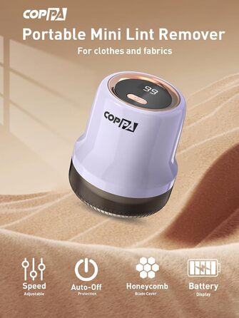 Електричний видалення ворсу для одягу та меблів COPPA, 6 лез, 3 швидкості, перезаряджається, з індикатором заряду, фіолетовий